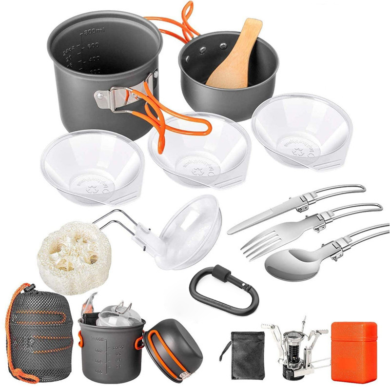 Camping Cooking Pots And Pans Set - طقم أدوات طهي للتخييم، مجموعة أواني