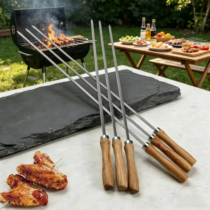 Camping Cooking Candle - 6 قطع أسياخ شواء مسطحة من