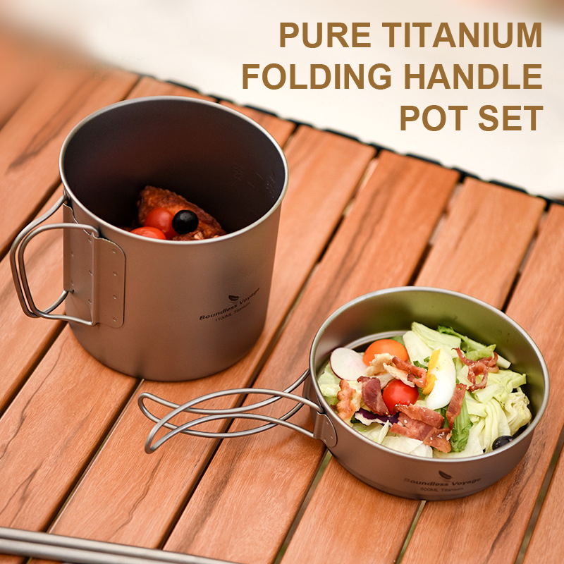 Camping Cooking Pots And Pans Set - مجموعة أوعية بمقبض قابل للطي من