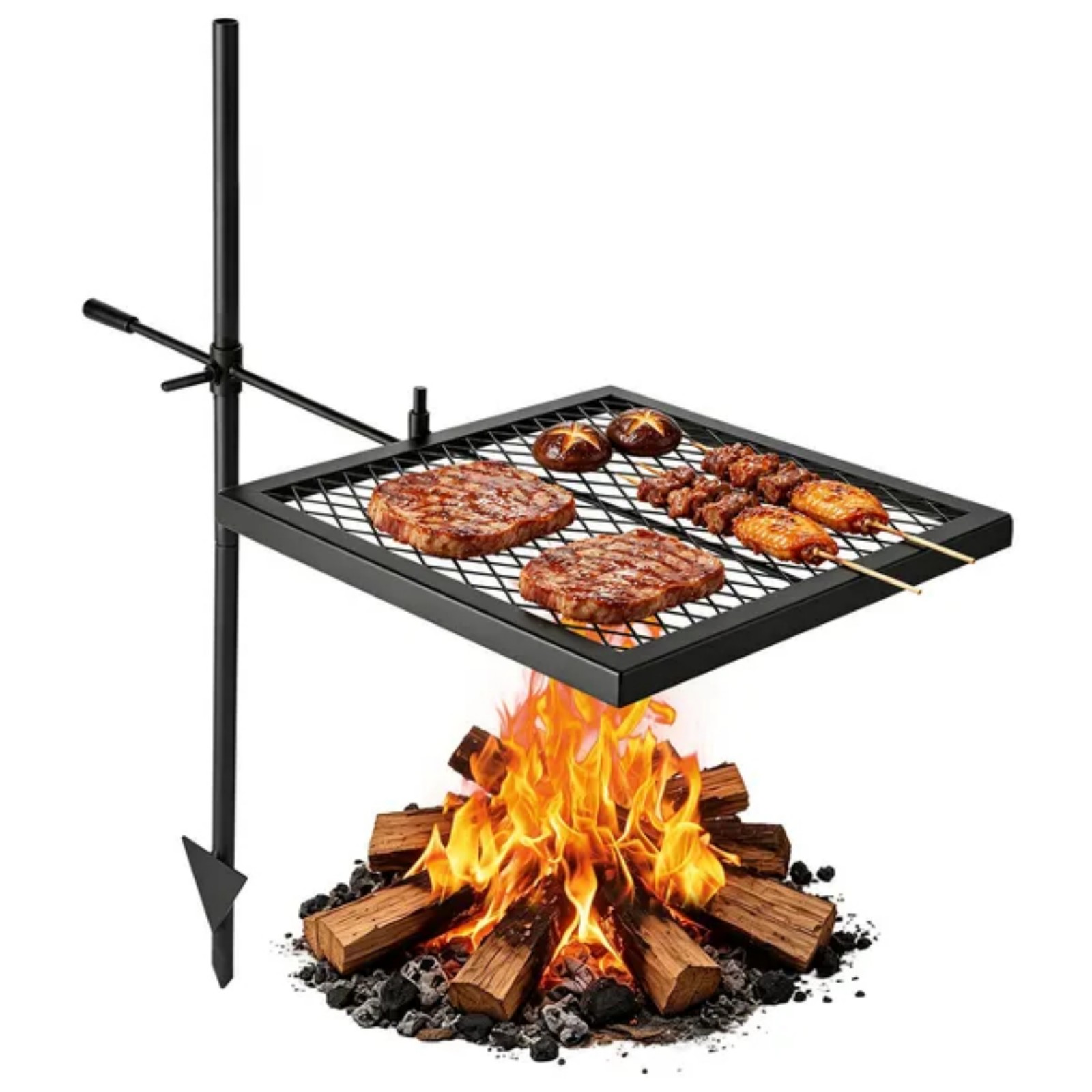 شواية دوارة متينة للتخييم، شوا - مراجعة Camping Cooking Over Fire وسعره