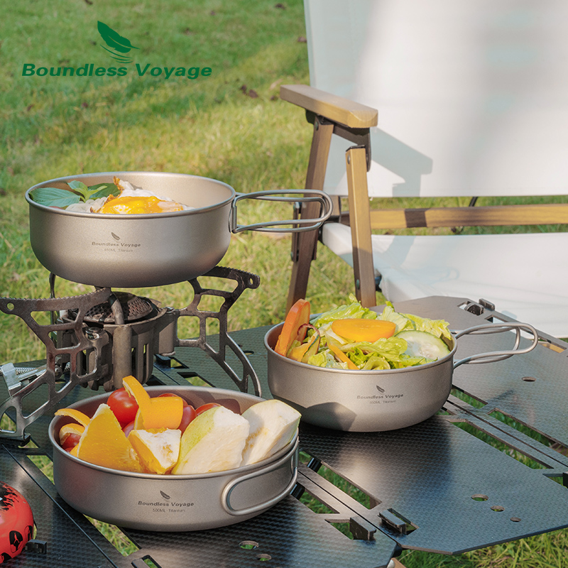 طقم طهي تخييم من التيتانيوم Bo - مراجعة Camping Cooking Pots And Pans Set وسعره