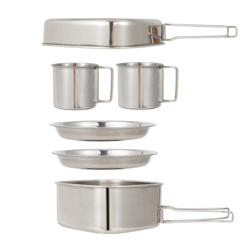 6 قطعة وعاء التخييم في الهواء  - مراجعة Camping Cooking Pots And Pans Set وسعره