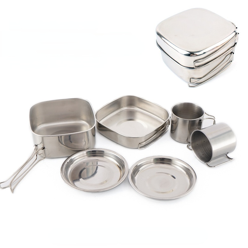 6 قطعة وعاء التخييم في الهواء  - مراجعة Camping Cooking Pots And Pans Set وسعره